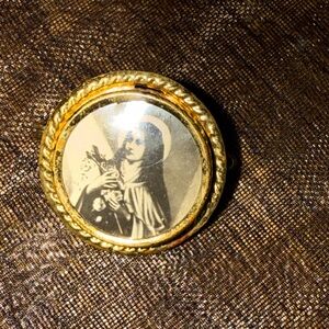 St. Teresa Germany Vintage Gold-Tone Religious Brooch